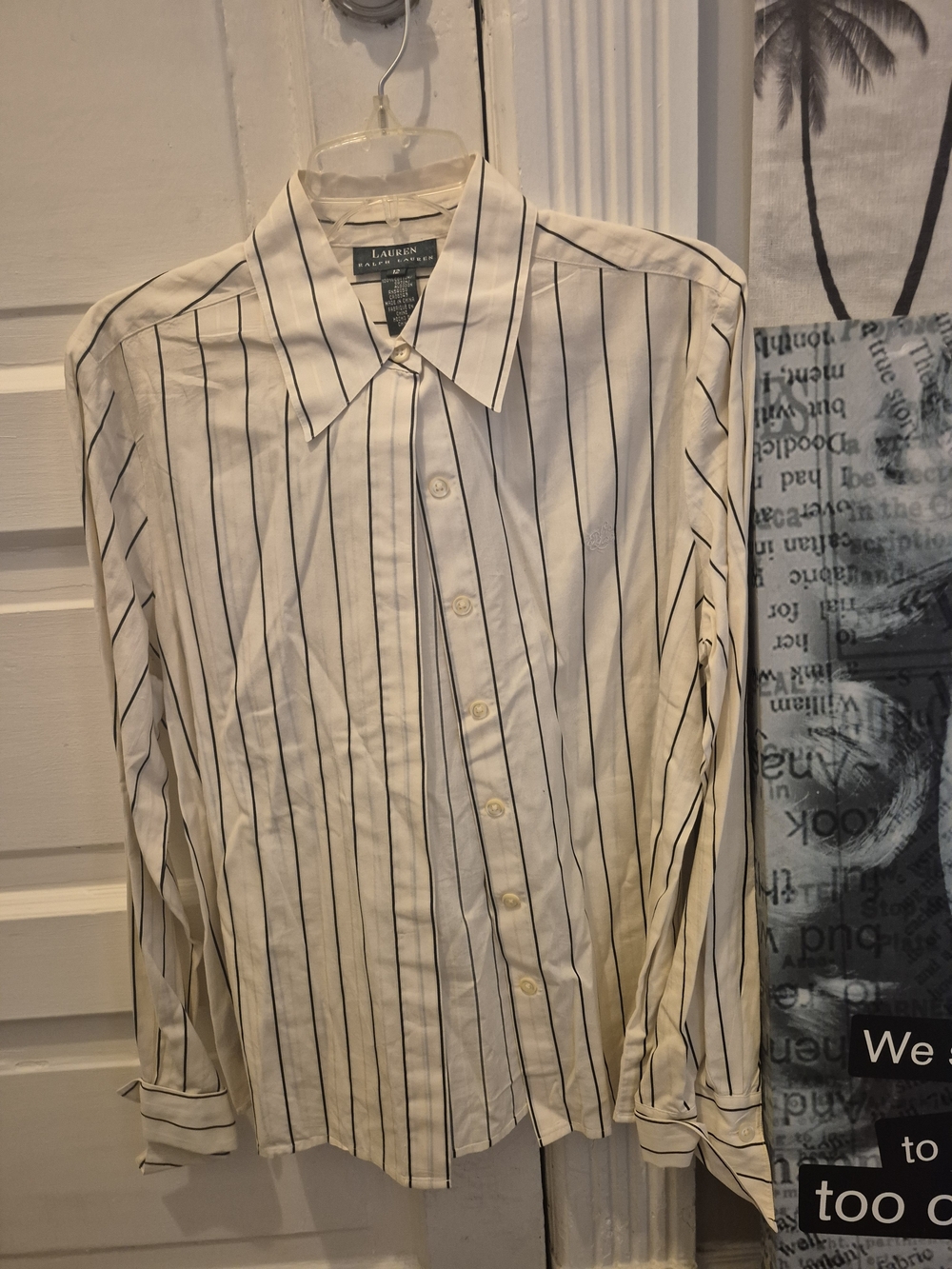Ralph Lauren Men’s White Dress Shirt with Black Pinstripes